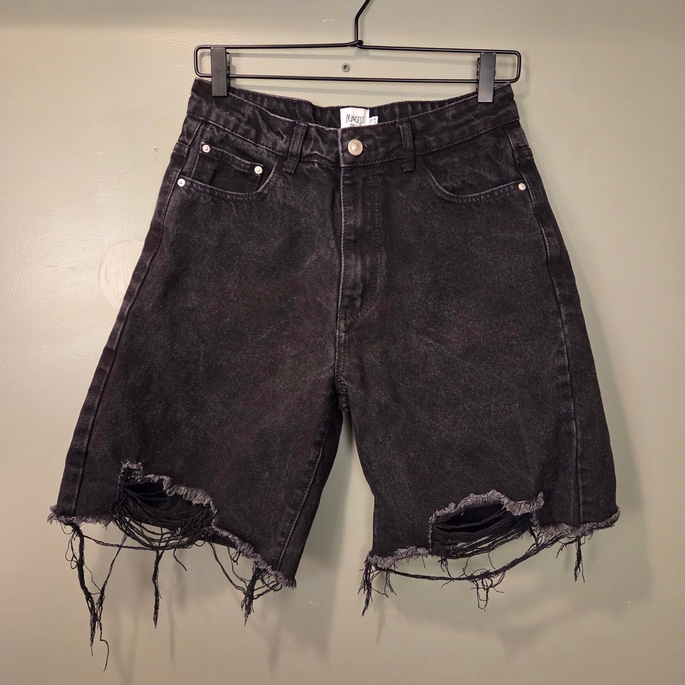 Princess Polly Women's Distressed Bermuda Denim Shorts, Size US 6, Black